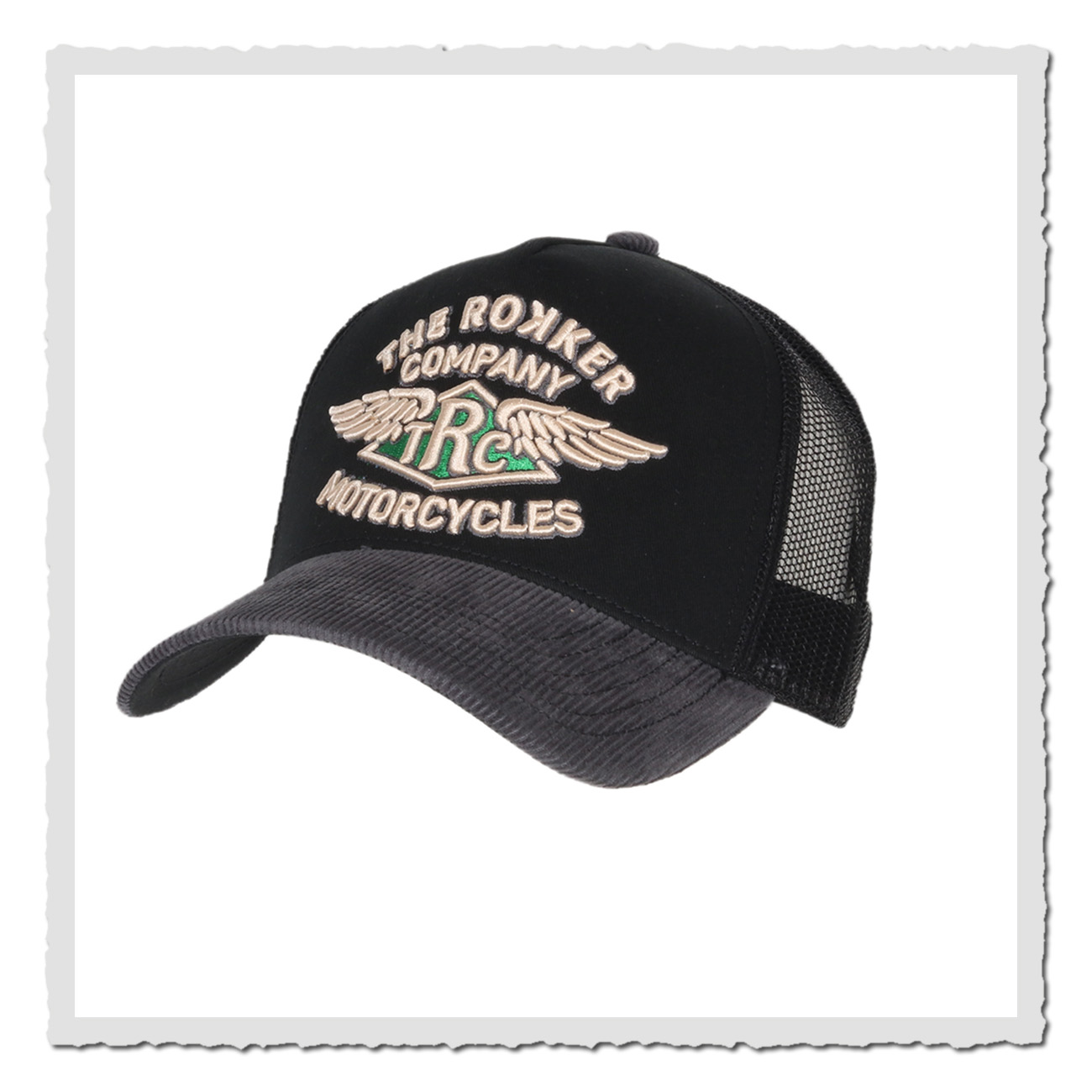 The Rokker Company Trukker Cap Wings Black – klassische Biker-Cap mit Wing-Stickerei
